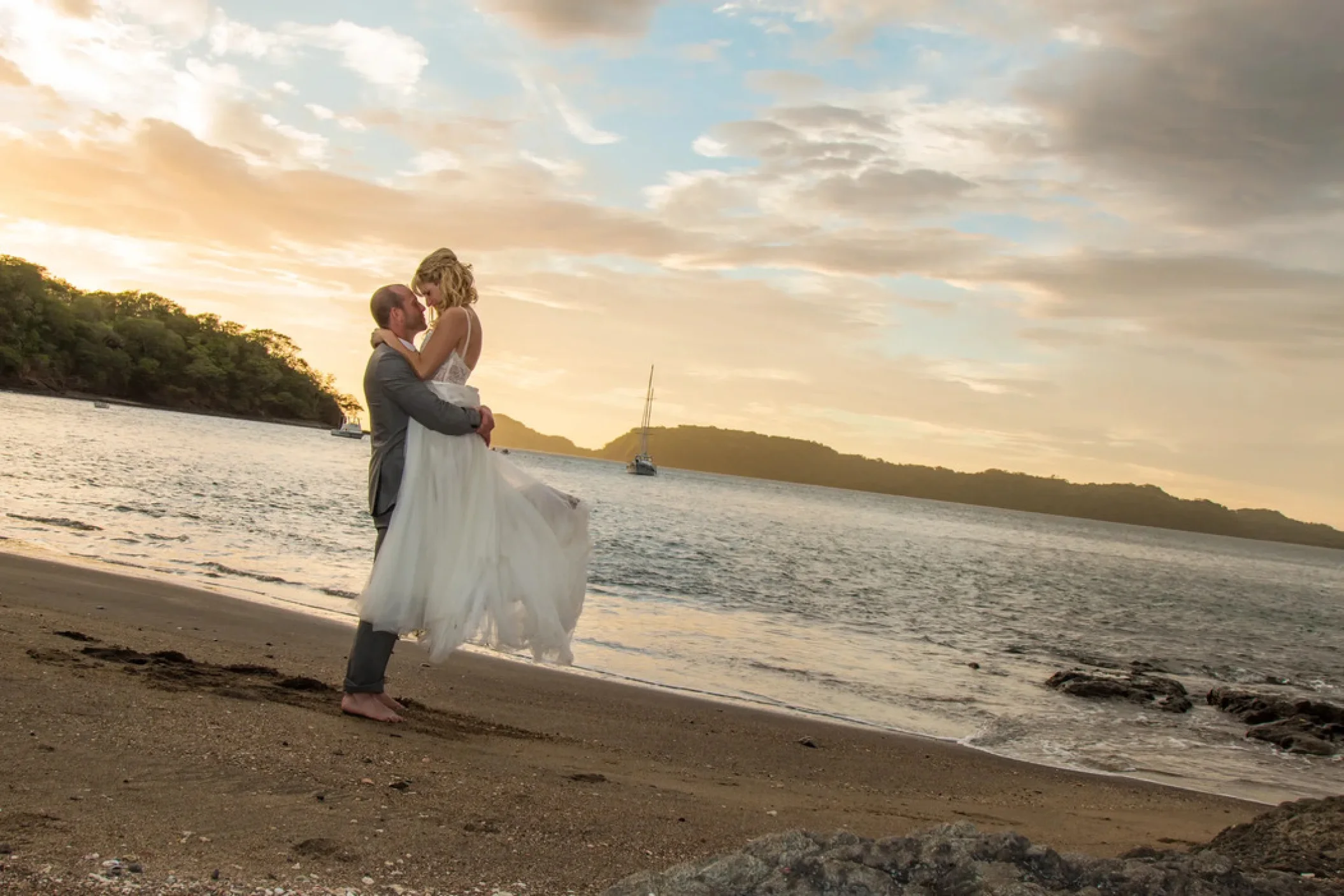 groom and bride on the beach at Secrets Papagayo Costa Rica