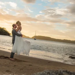 groom and bride on the beach at Secrets Papagayo Costa Rica
