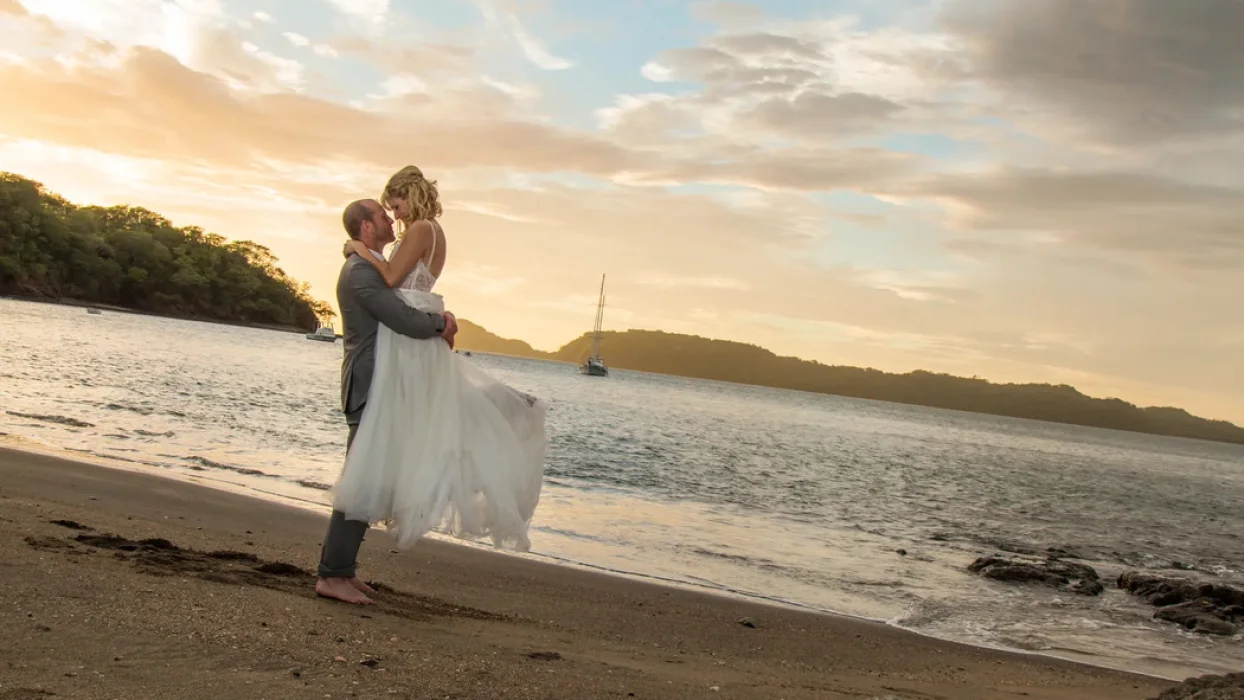 groom and bride on the beach at Secrets Papagayo Costa Rica