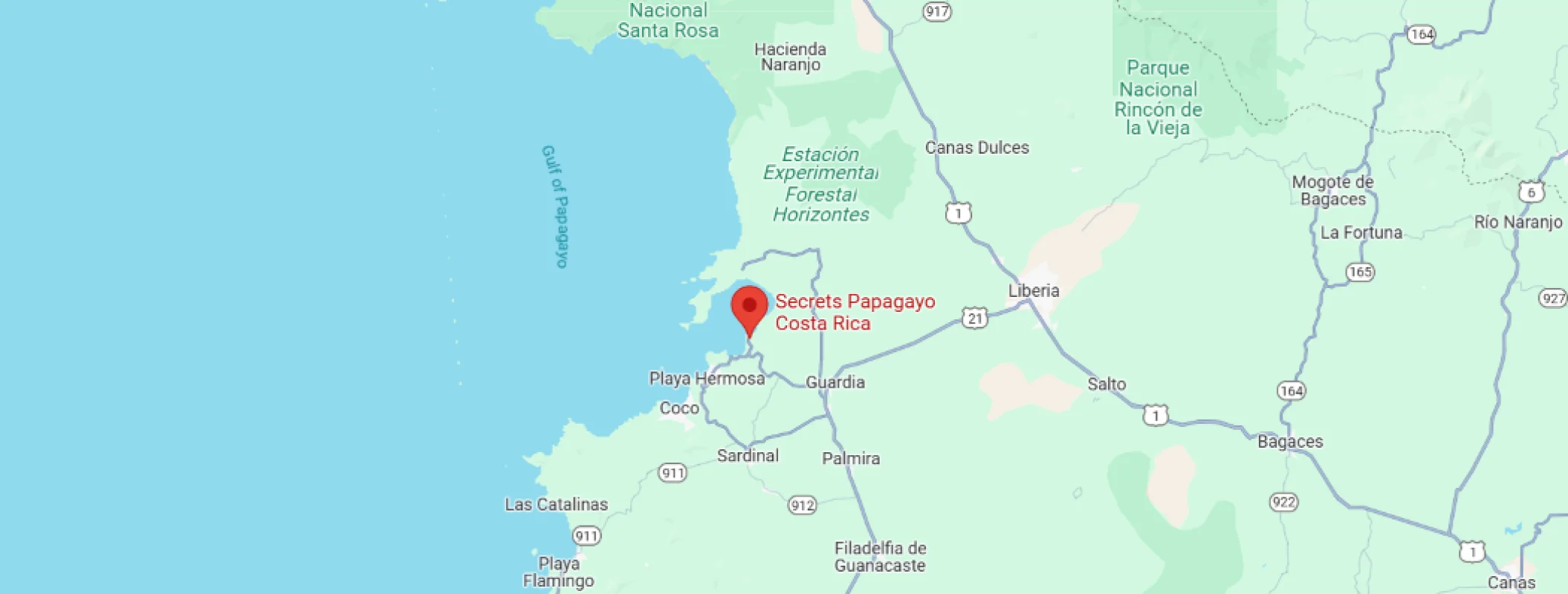 map showing location of secrets papagayo in costa rica