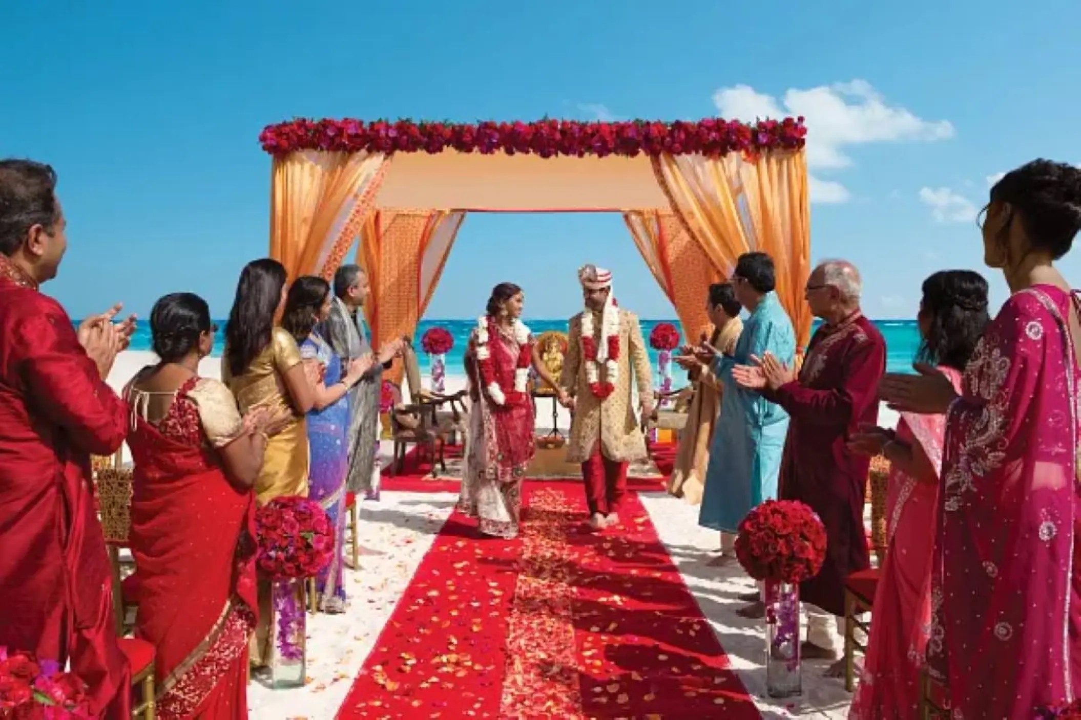South Asian wedding ceremony under a mandap at Secrets Papagayo, Costa Rica