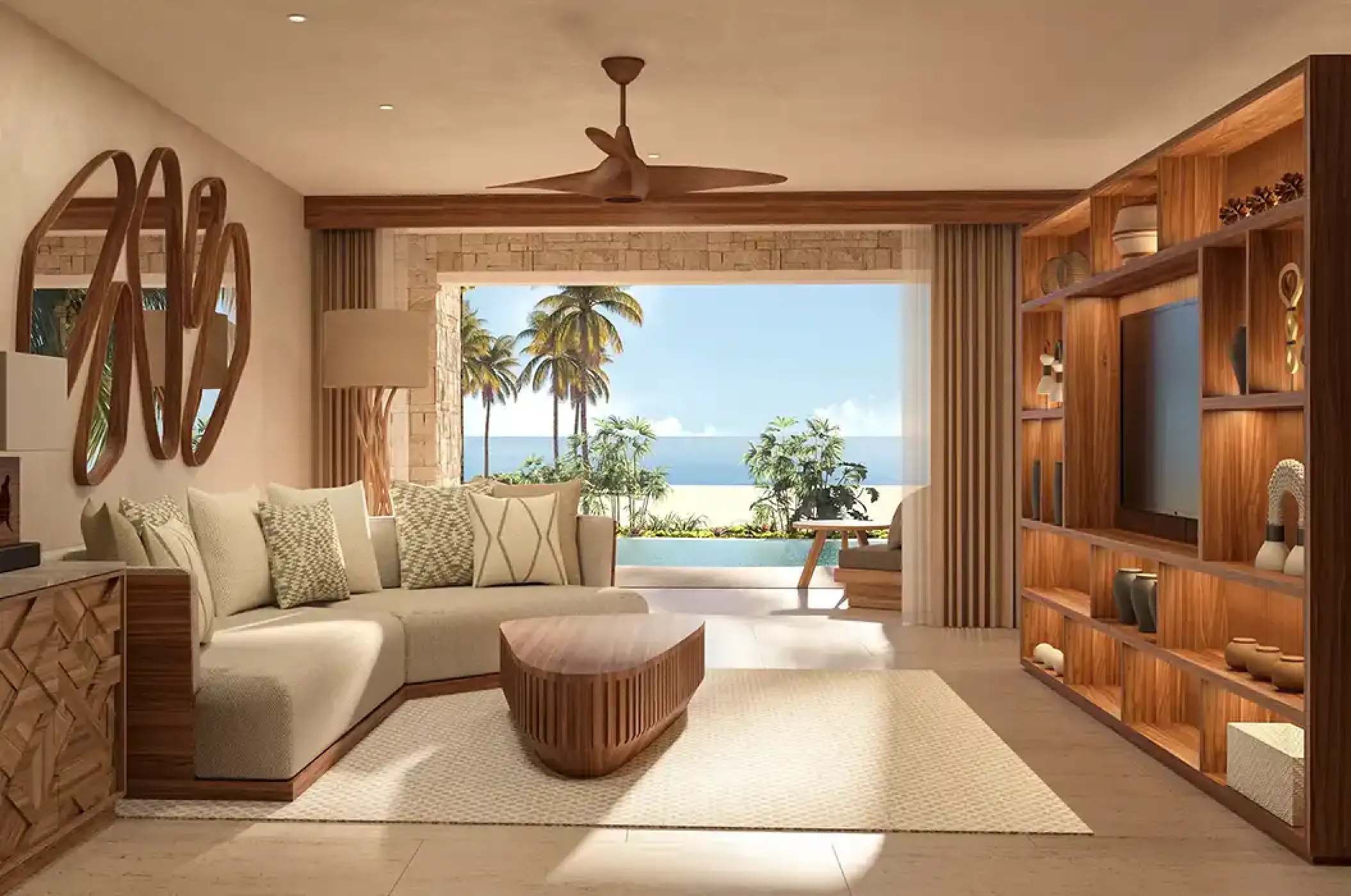 Master suite living area with ocean views at Secrets Playa Blanca, Cancun
