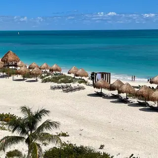 Beachfront wedding ceremony setup at Secrets Playa Blanca, Cancun