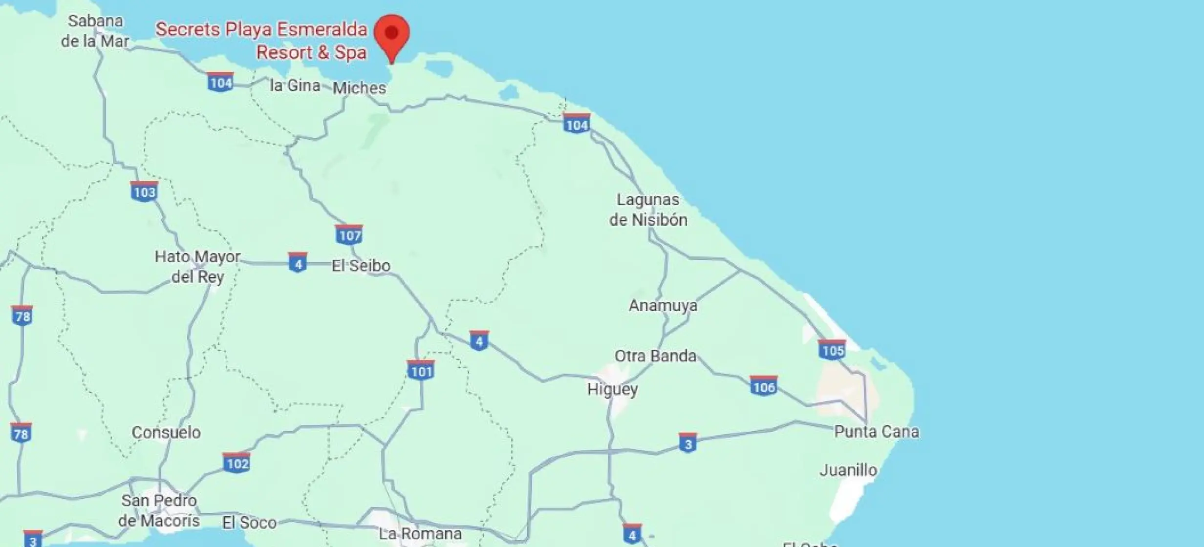 map showing location of secrets playa esmeralda in the dominican republic
