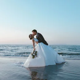 bride and groom on the beach