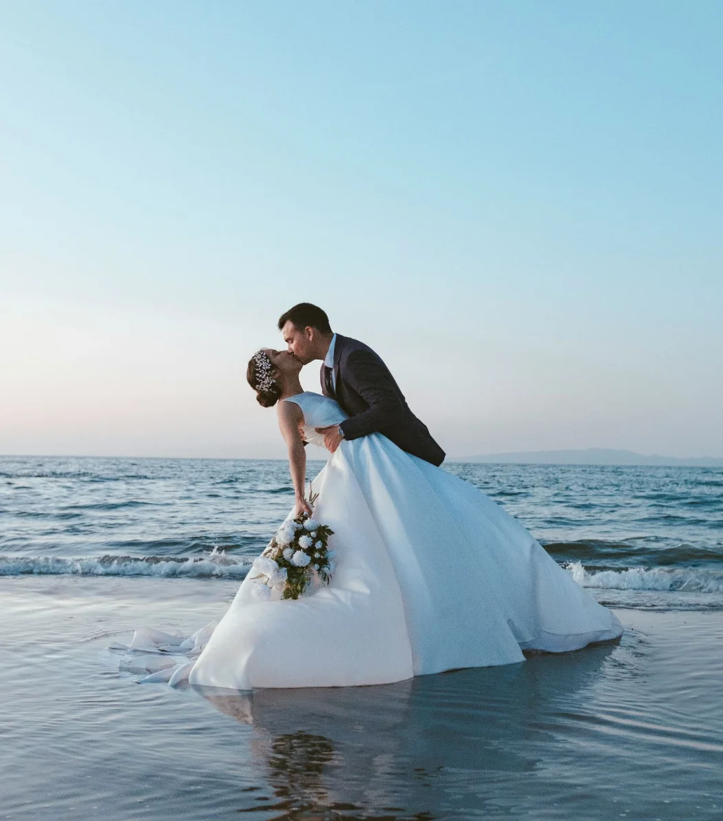 bride and groom on the beach