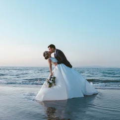 bride and groom on the beach