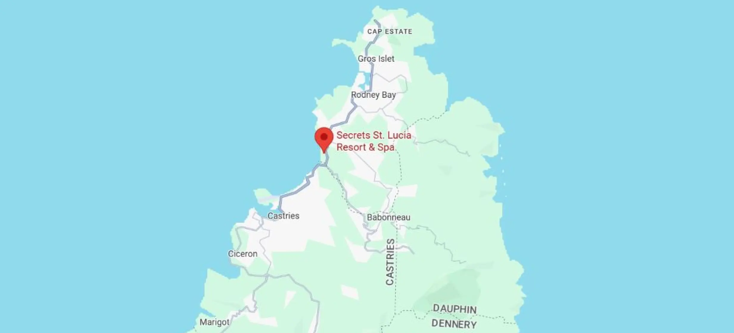 Map showing the location of Secrets St. Lucia in Castries, Saint Lucia