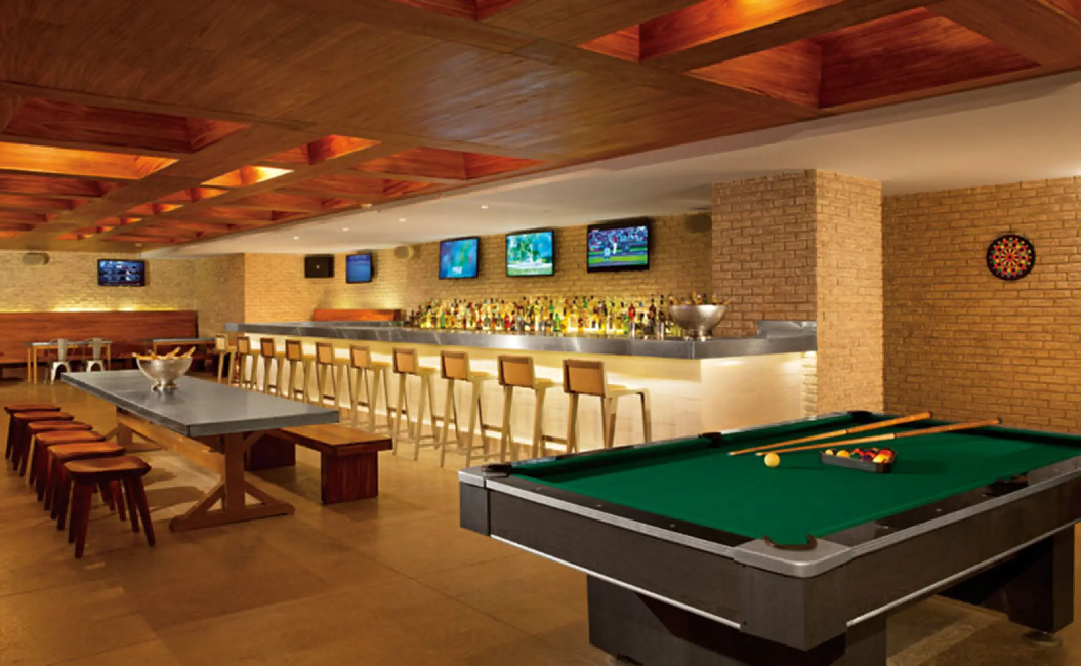Half Time sports bar with pool table and televisions at Secrets The Vine, Cancun