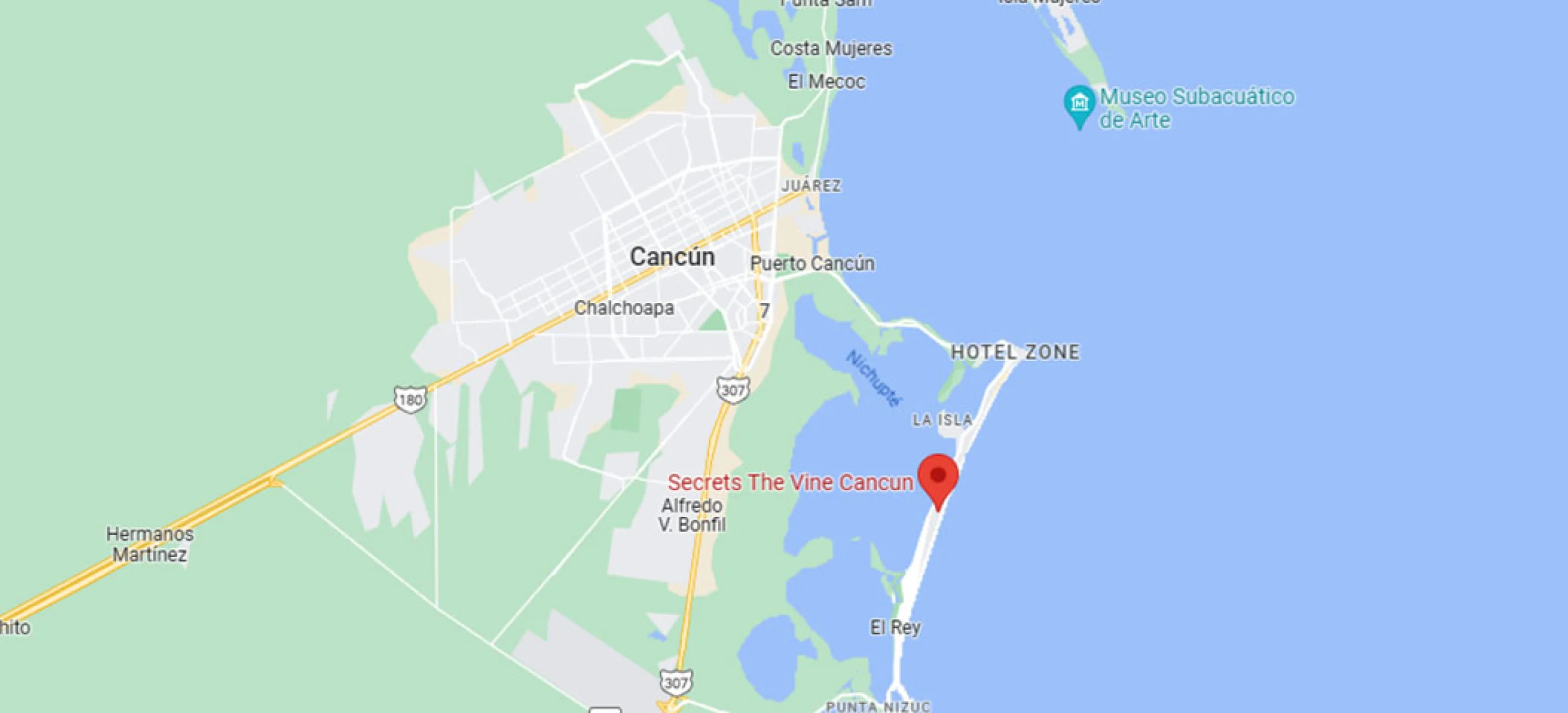 Secrets the Vine Cancun location on the map.