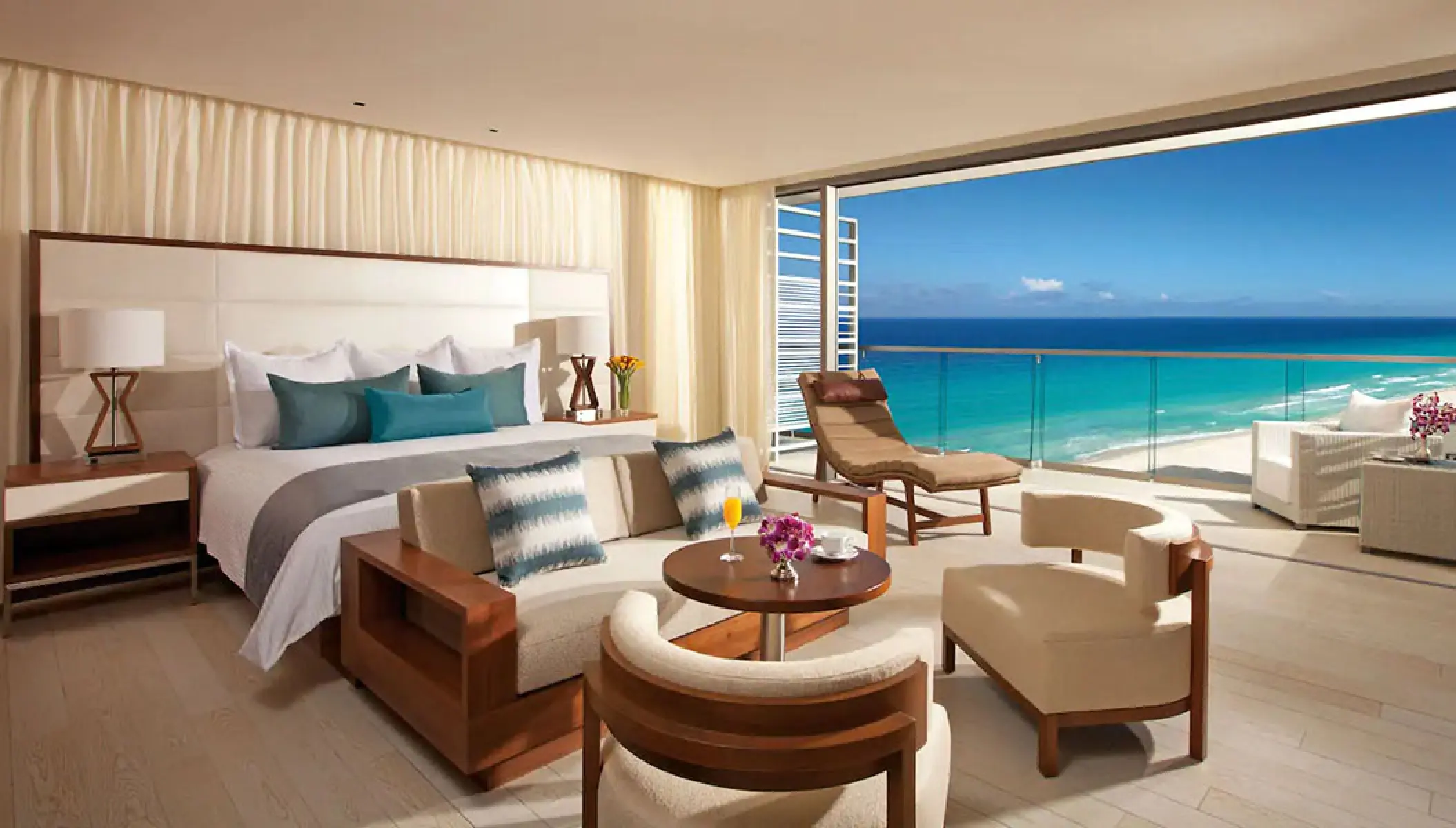 Junior suite with ocean views and private balcony at Secrets The Vine, Cancun