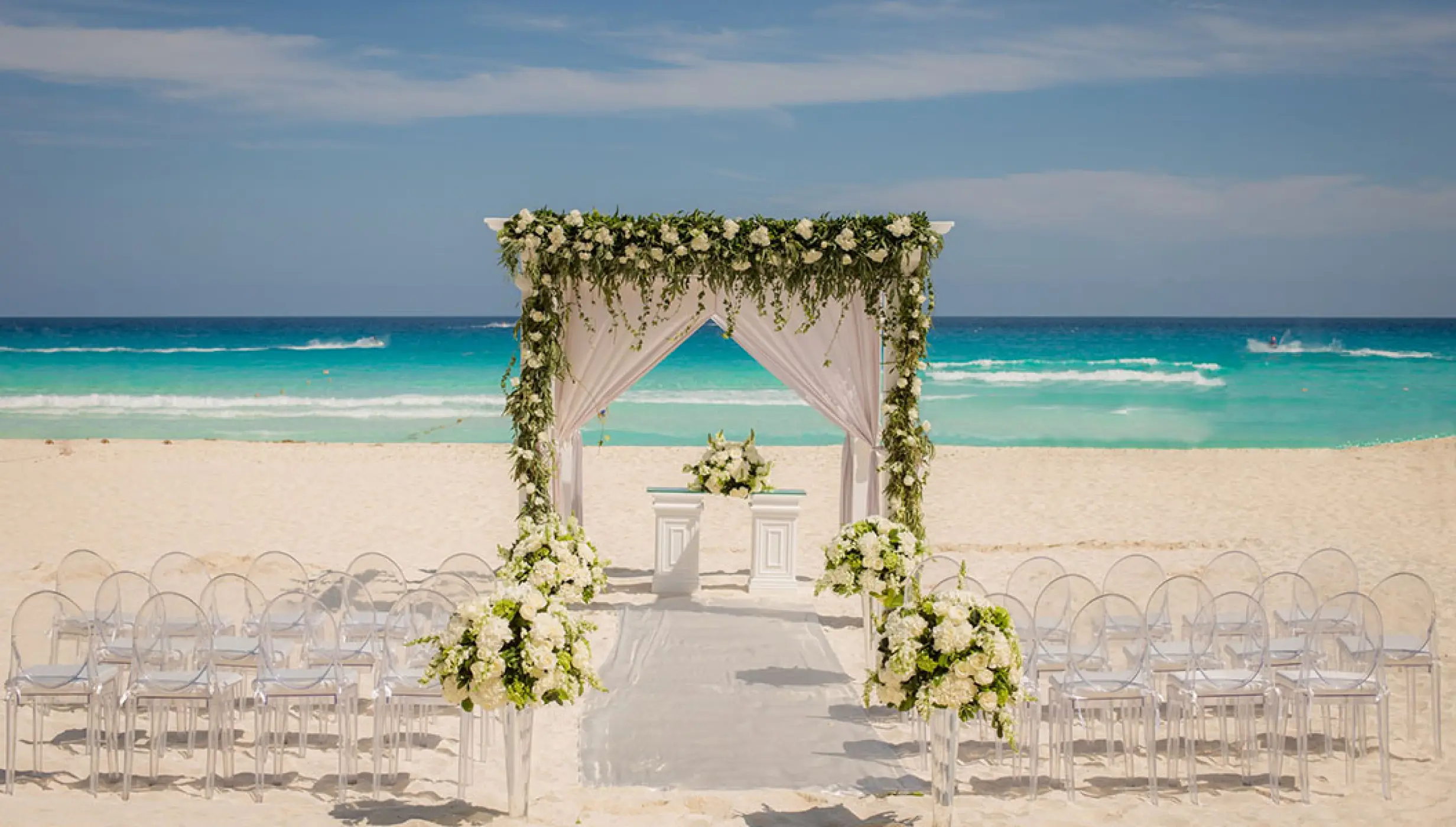 Beach Wedding setup at Secrets The Vine Cancun.