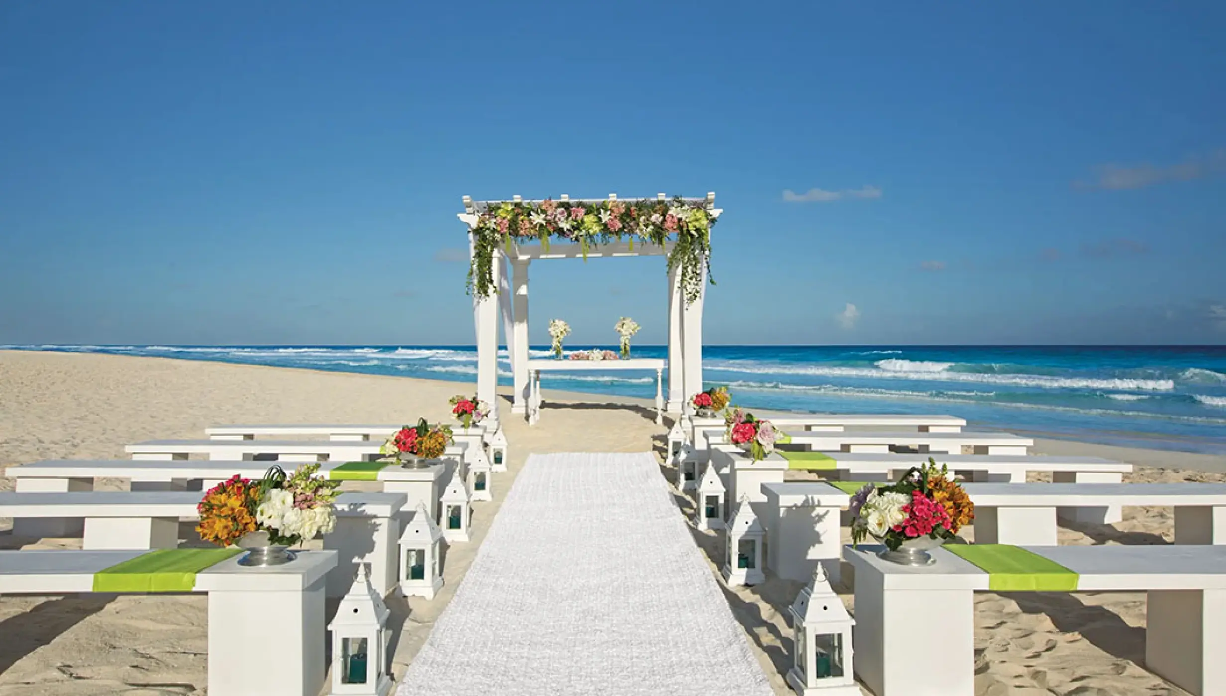 Beach Wedding setup at Secrets The Vine Cancun.