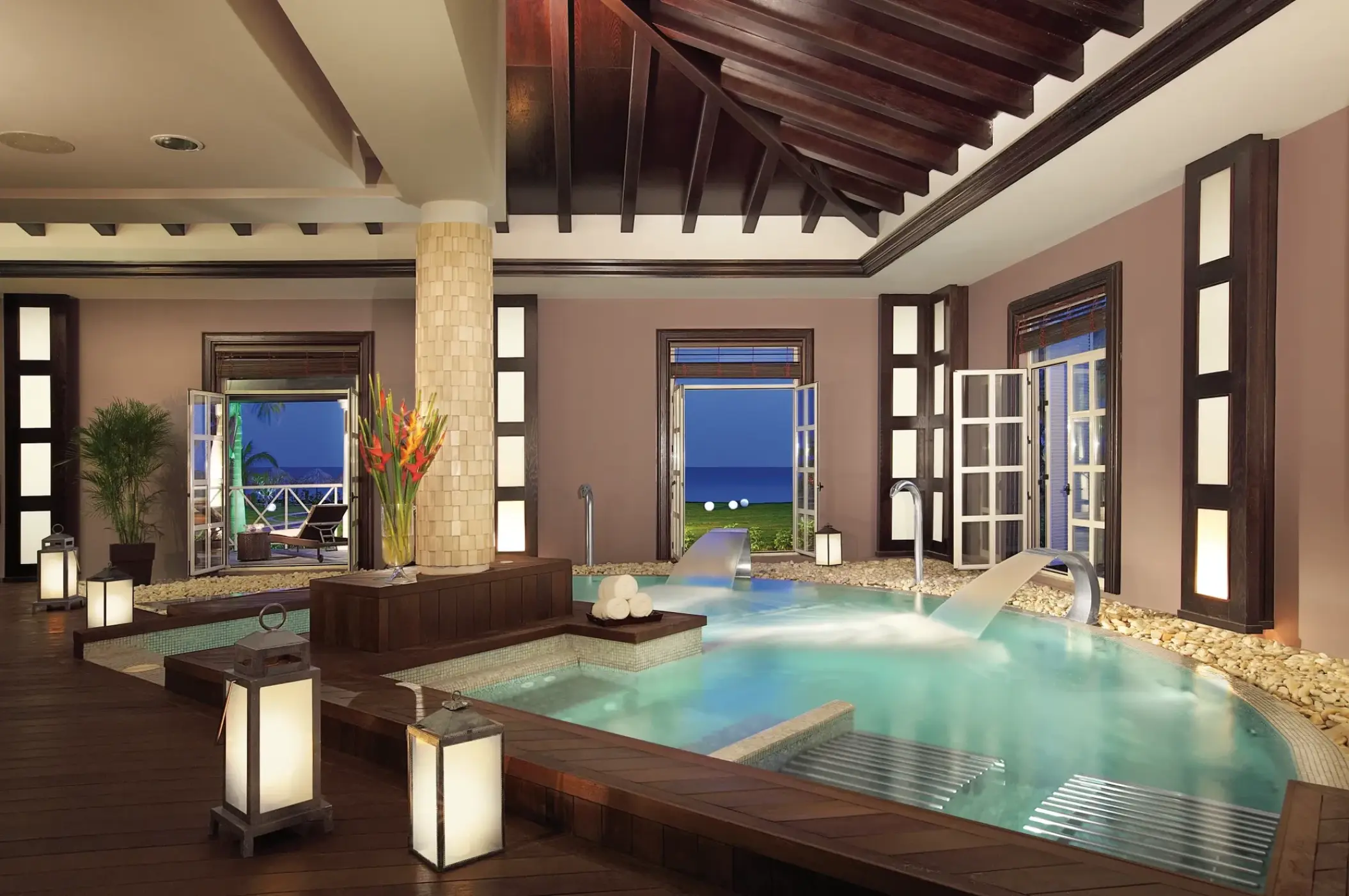 Indoor hydrotherapy spa circuit at Secrets Wild Orchid, Montego Bay