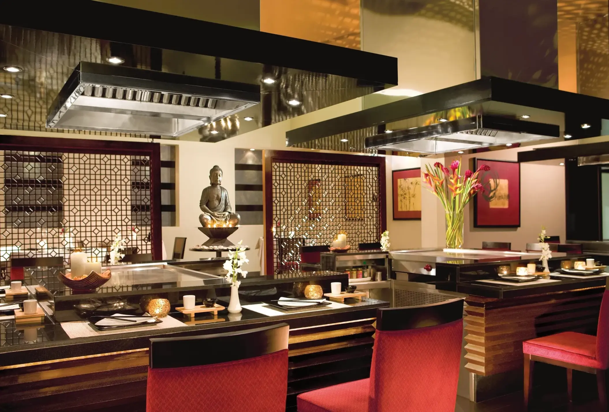 Himitsu restaurant teppanyaki tables at Secrets Wild Orchid, Montego Bay