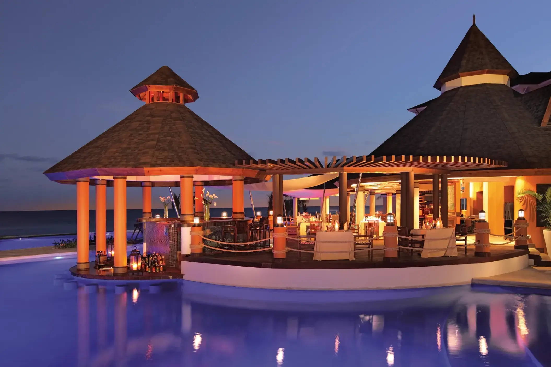 Oceana restaurant and swim-up bar at Secrets Wild Orchid, Montego Bay