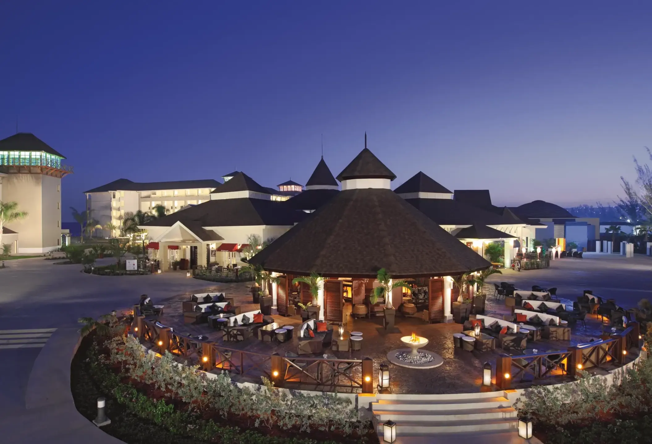 Outdoor dining promenade at Secrets Wild Orchid, Montego Bay