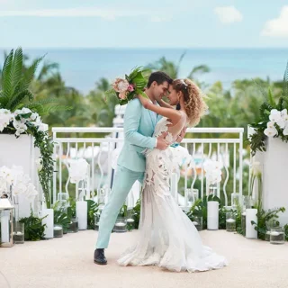 bride and groom at SLS Playa Mujeres