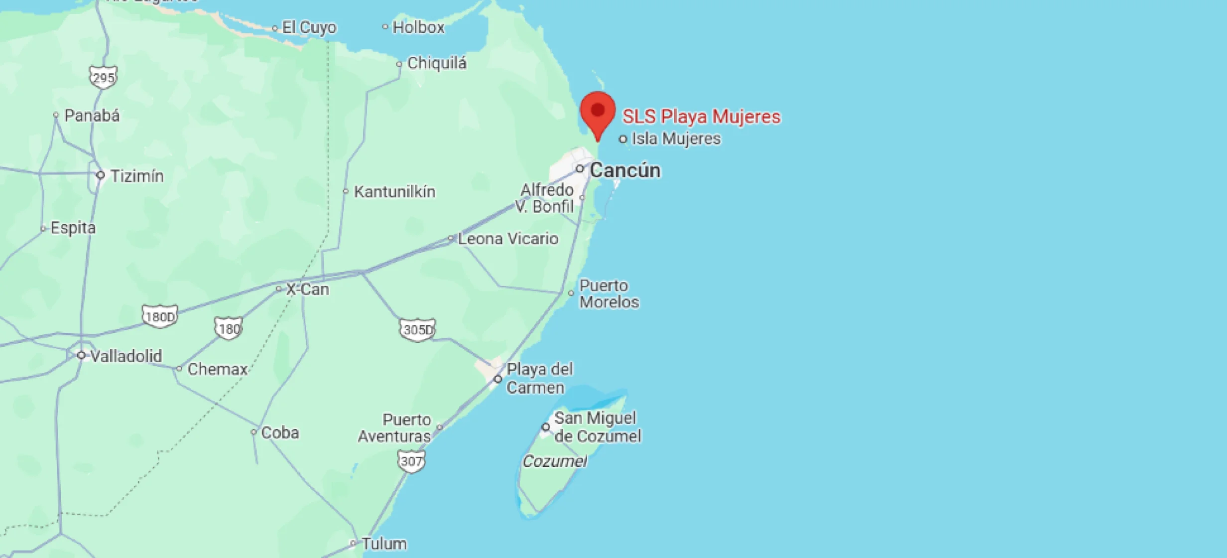map showing location of SLS Playa Mujeres in Mexico