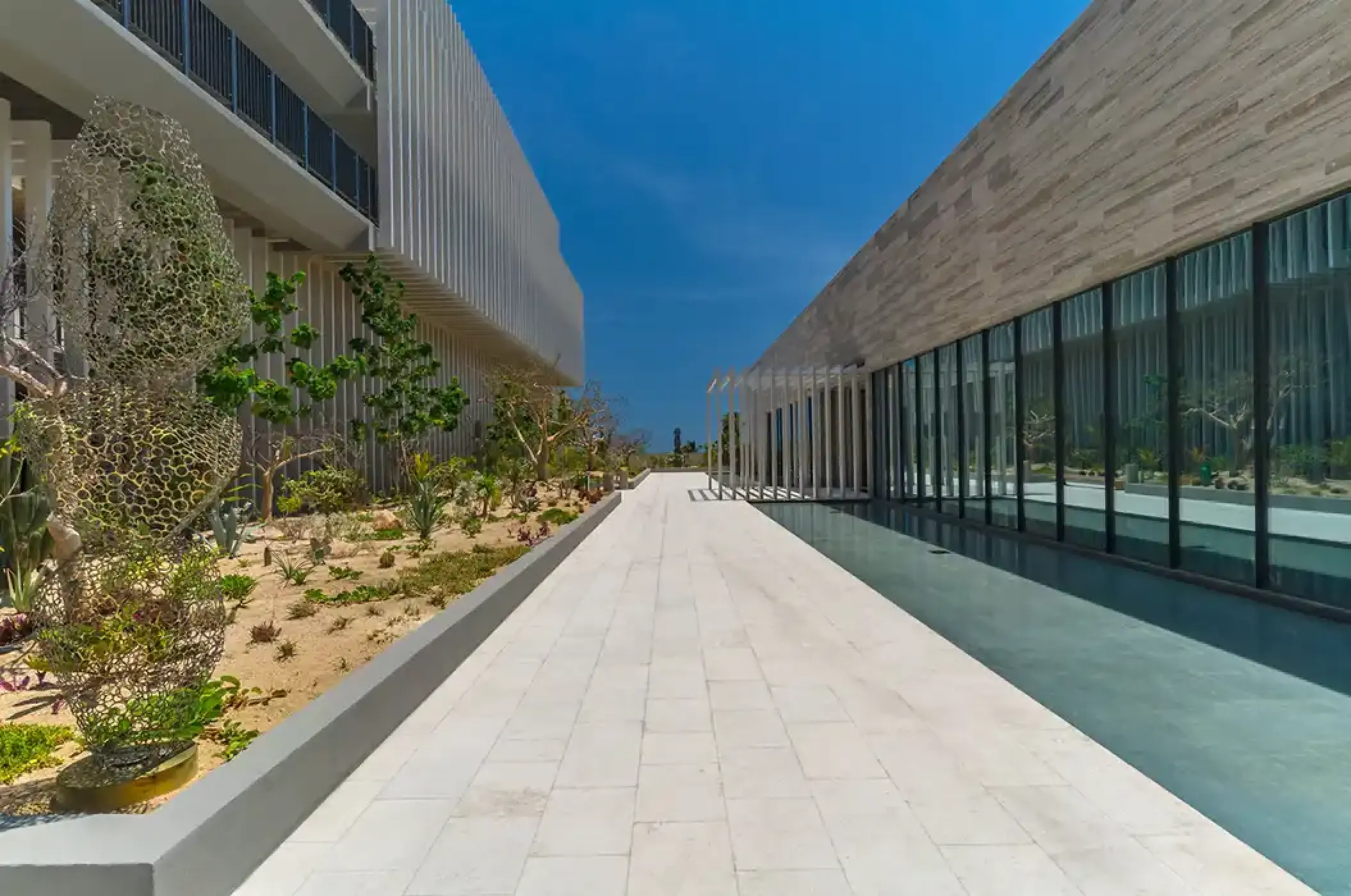 Modern stone walkway and ballroom foyer at Solaz Los Cabos, Cabo San Lucas