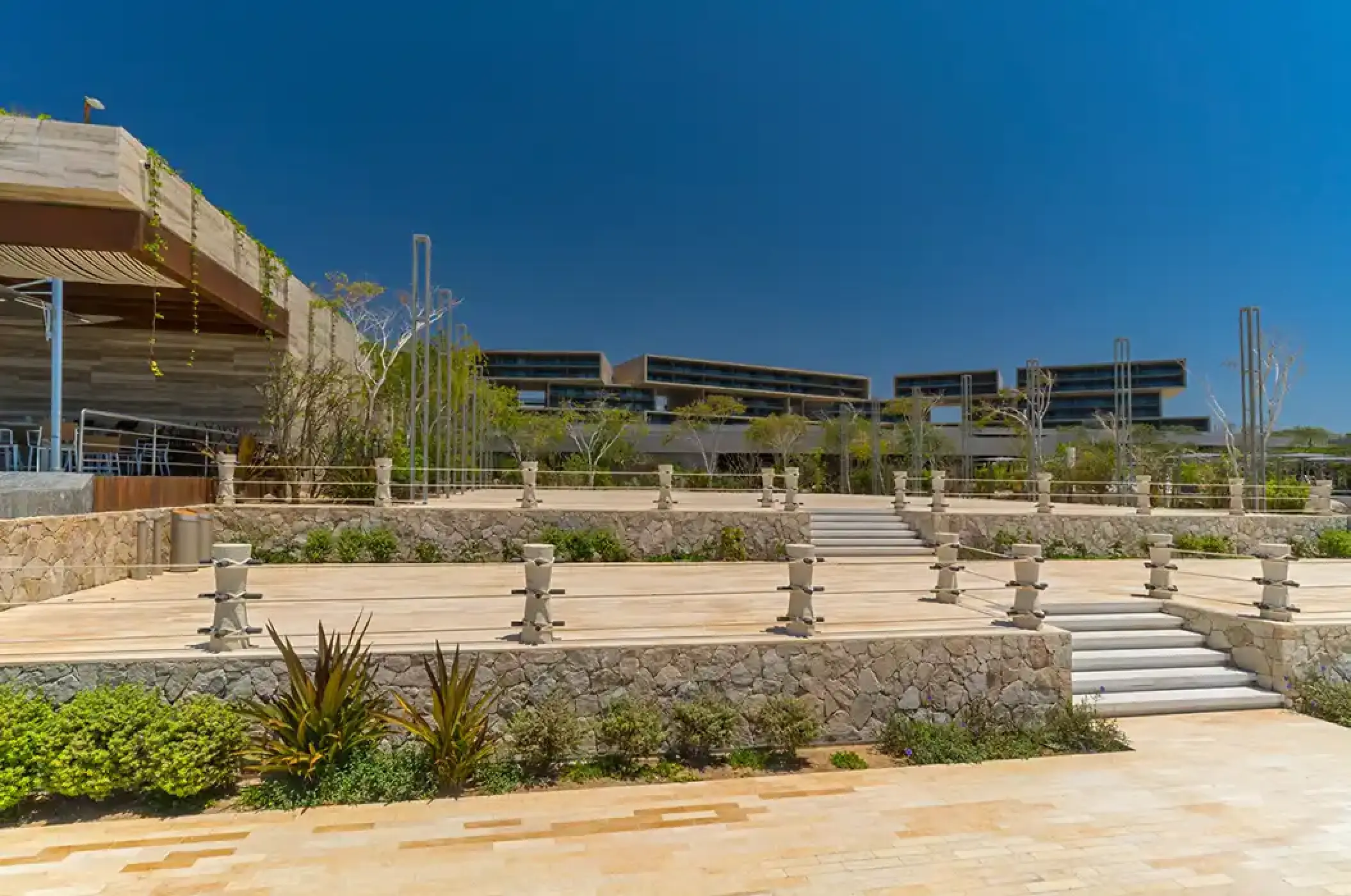 Tiered stone outdoor terrace at Solaz Los Cabos, Cabo San Lucas