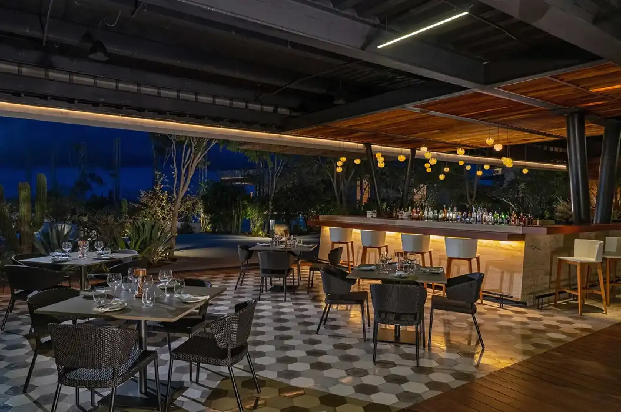 Indoor-outdoor restaurant wedding reception at Solaz Los Cabos, Cabo San Lucas