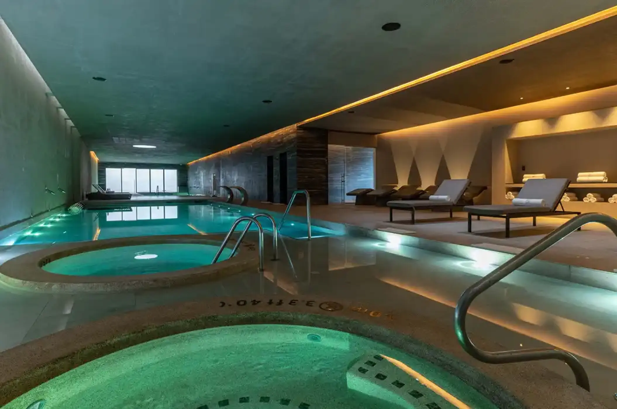 Indoor spa pools and lounge chairs at Solaz Los Cabos, Cabo San Lucas