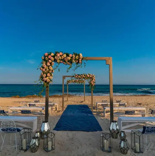 Ceremony decor on the beach at Solaz Los Cabos