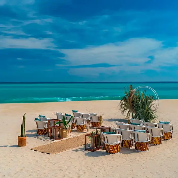 Ceremony decor on the beach at Solaz Los Cabos