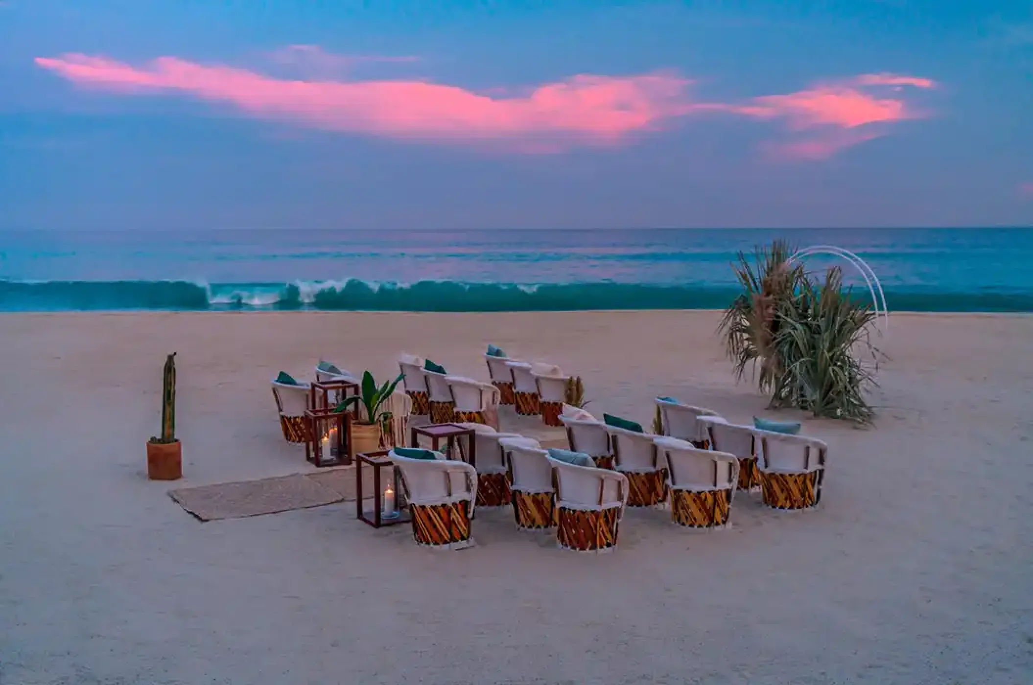 Ceremony decor on the beach at Solaz Los Cabos
