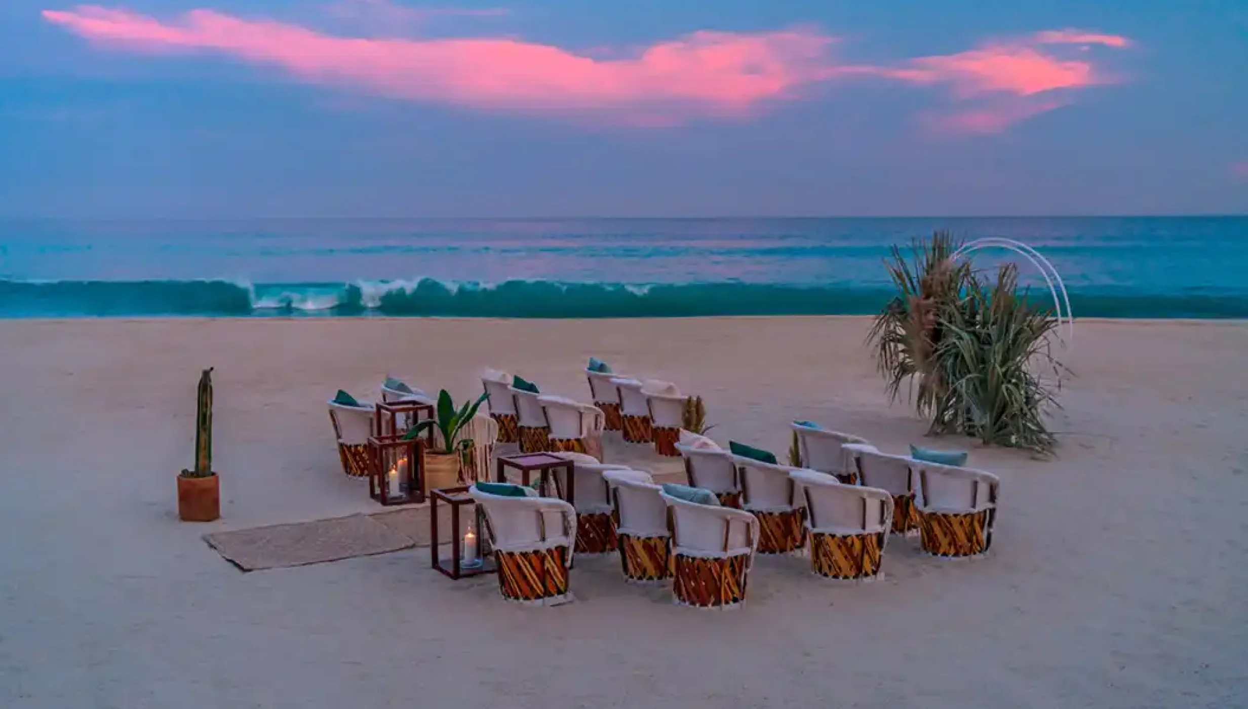 Ceremony decor on the beach at Solaz Los Cabos