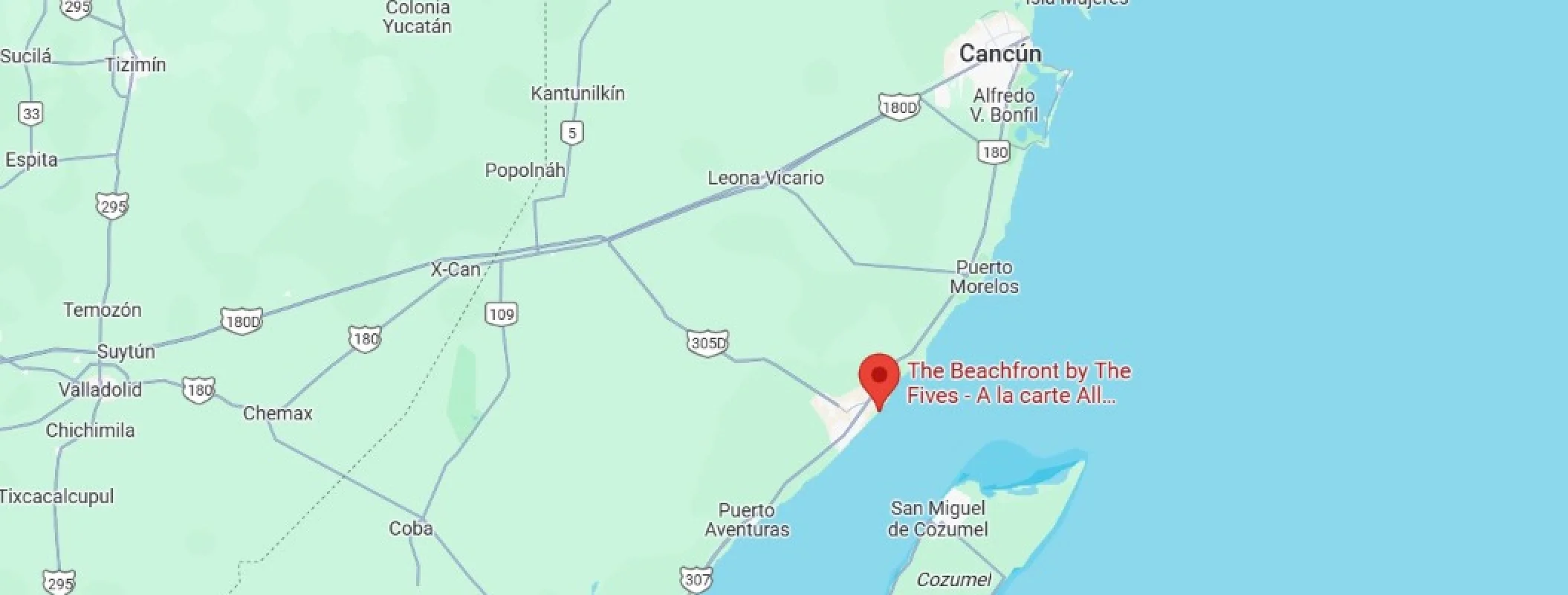 map showing location of The Beachfront by The Fives Hotels in Mexico