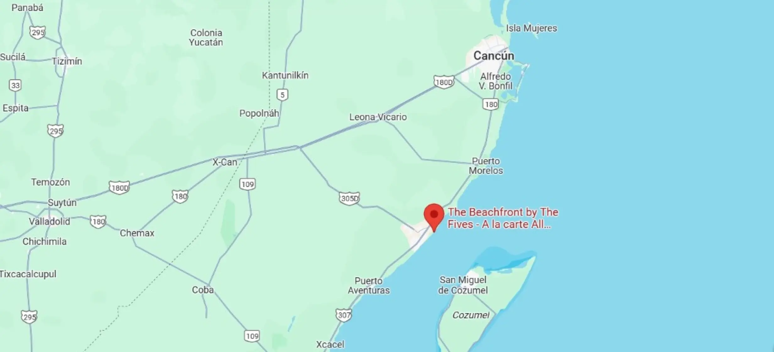 map showing location of The Beachfront by The Fives Hotels in Mexico