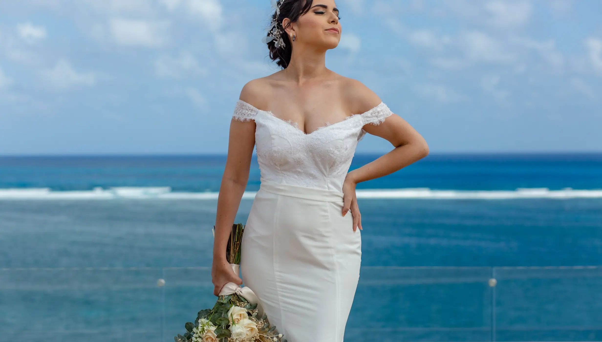 bride at the penthouse terrace venue at the fives oceanfront