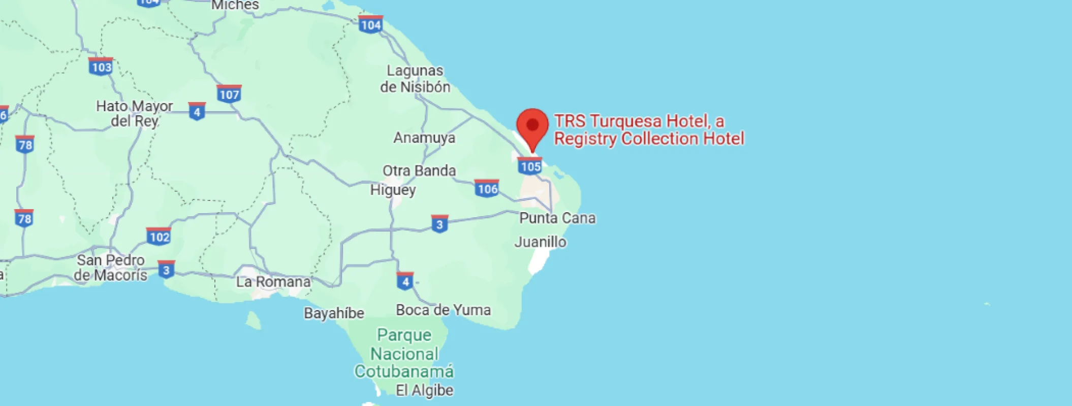 map showing location of TRS Turquesa in the Dominican Republic