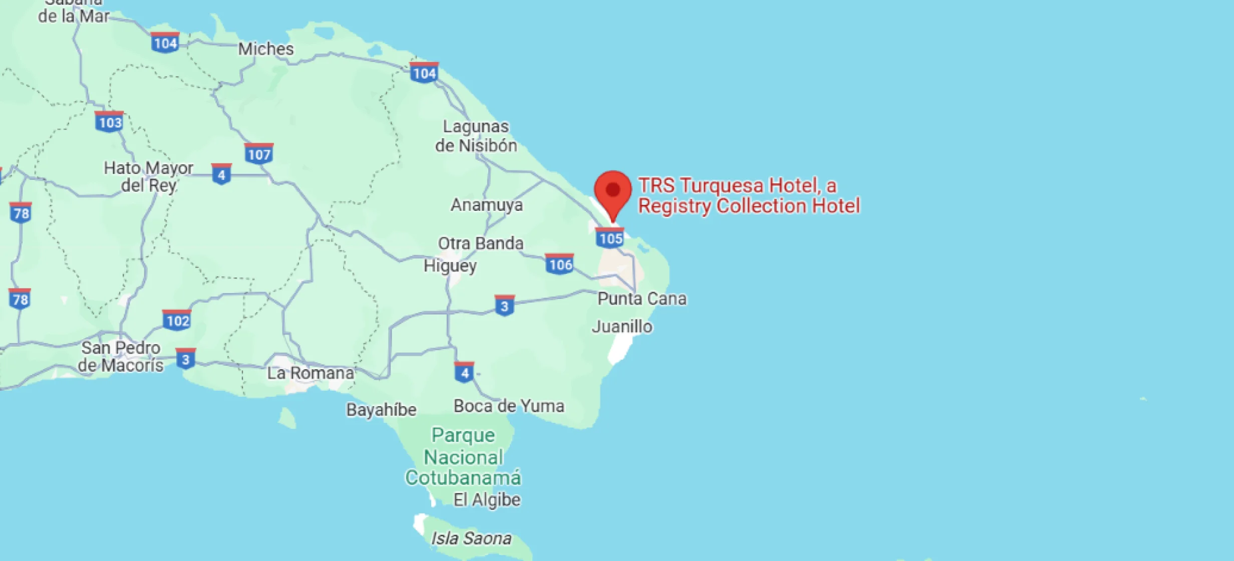 map showing location of TRS Turquesa in the Dominican Republic