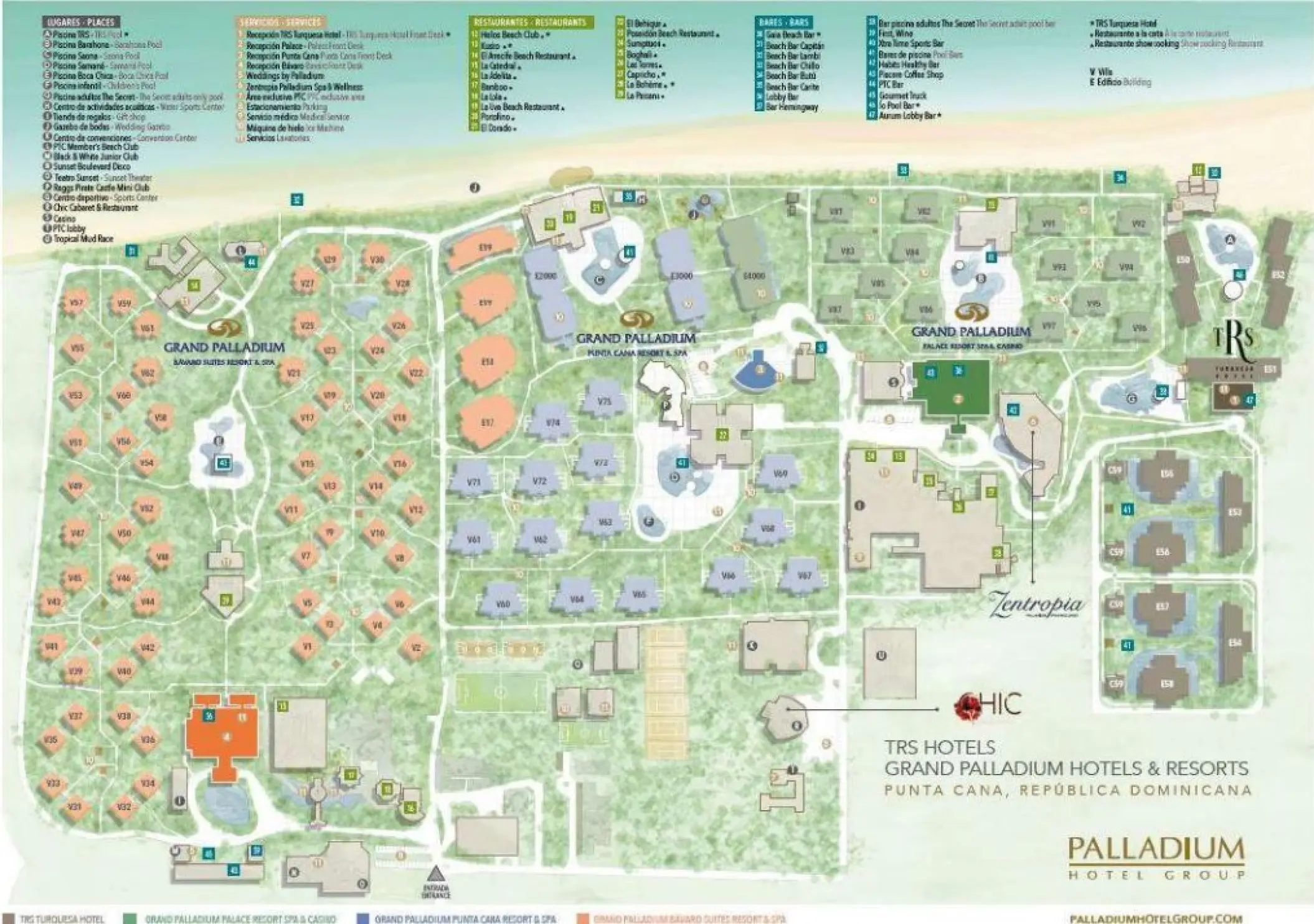 TRS Turquesa hotel map showing the resort layout and beachfront grounds in Punta Cana