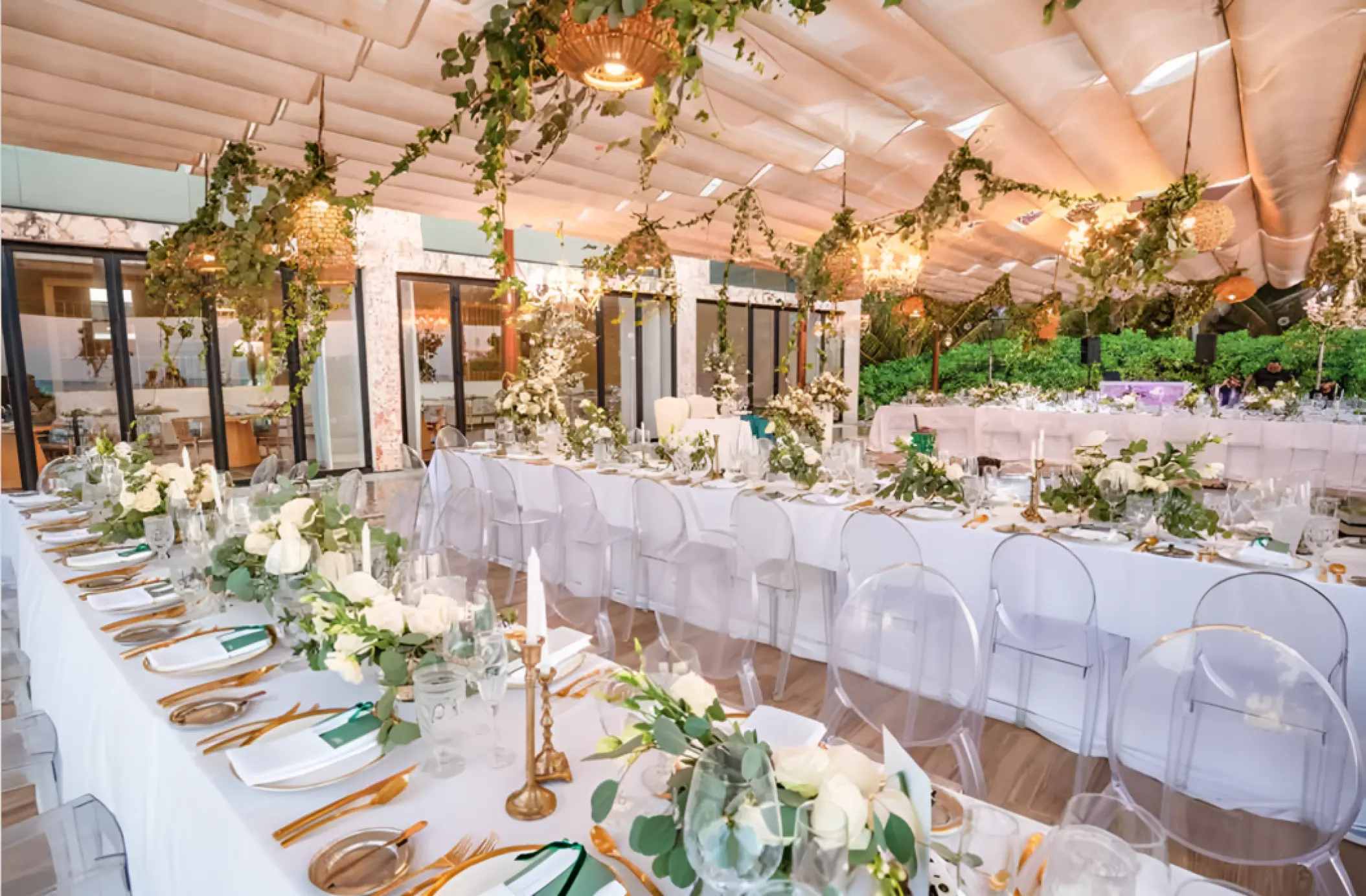 Covered terrace wedding reception at TRS Yucatan, Riviera Maya