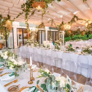 Covered terrace wedding reception at TRS Yucatan, Riviera Maya