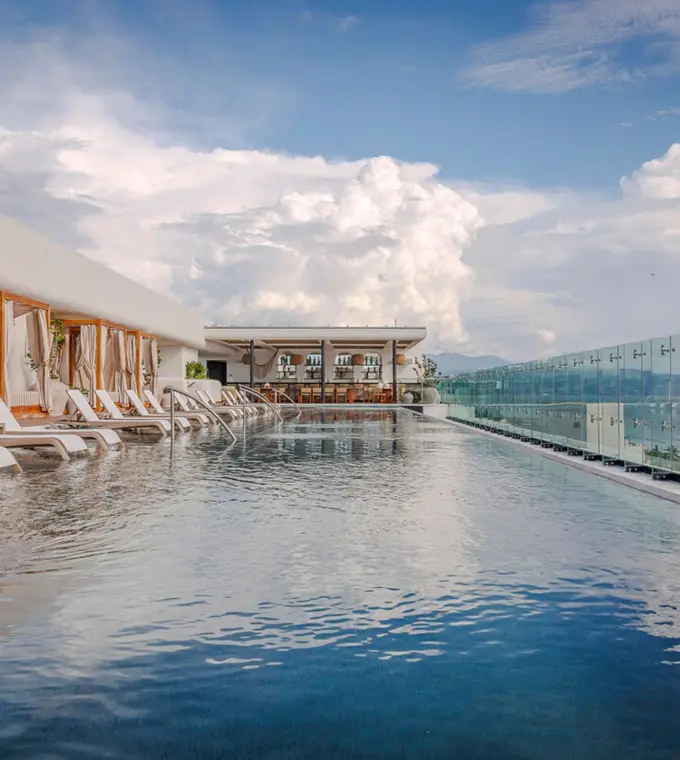 Rooftop infinity pool and cabanas at UNICO Riviera Nayarit, Puerto Vallarta