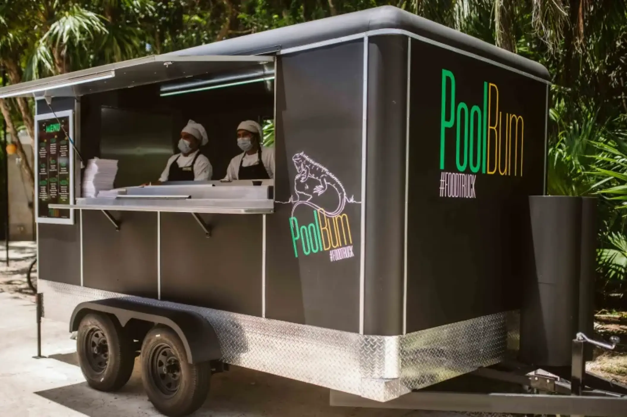 Pool Bum food truck with staff members at Valentin Imperial, Riviera Maya