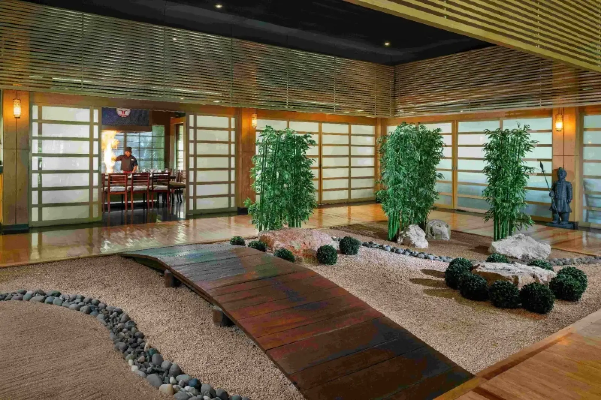 Ginger Japanese restaurant interior with rock garden at Valentin Imperial, Riviera Maya