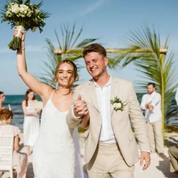 Wedding ceremony on the beach at Valentin Imperial Maya resort