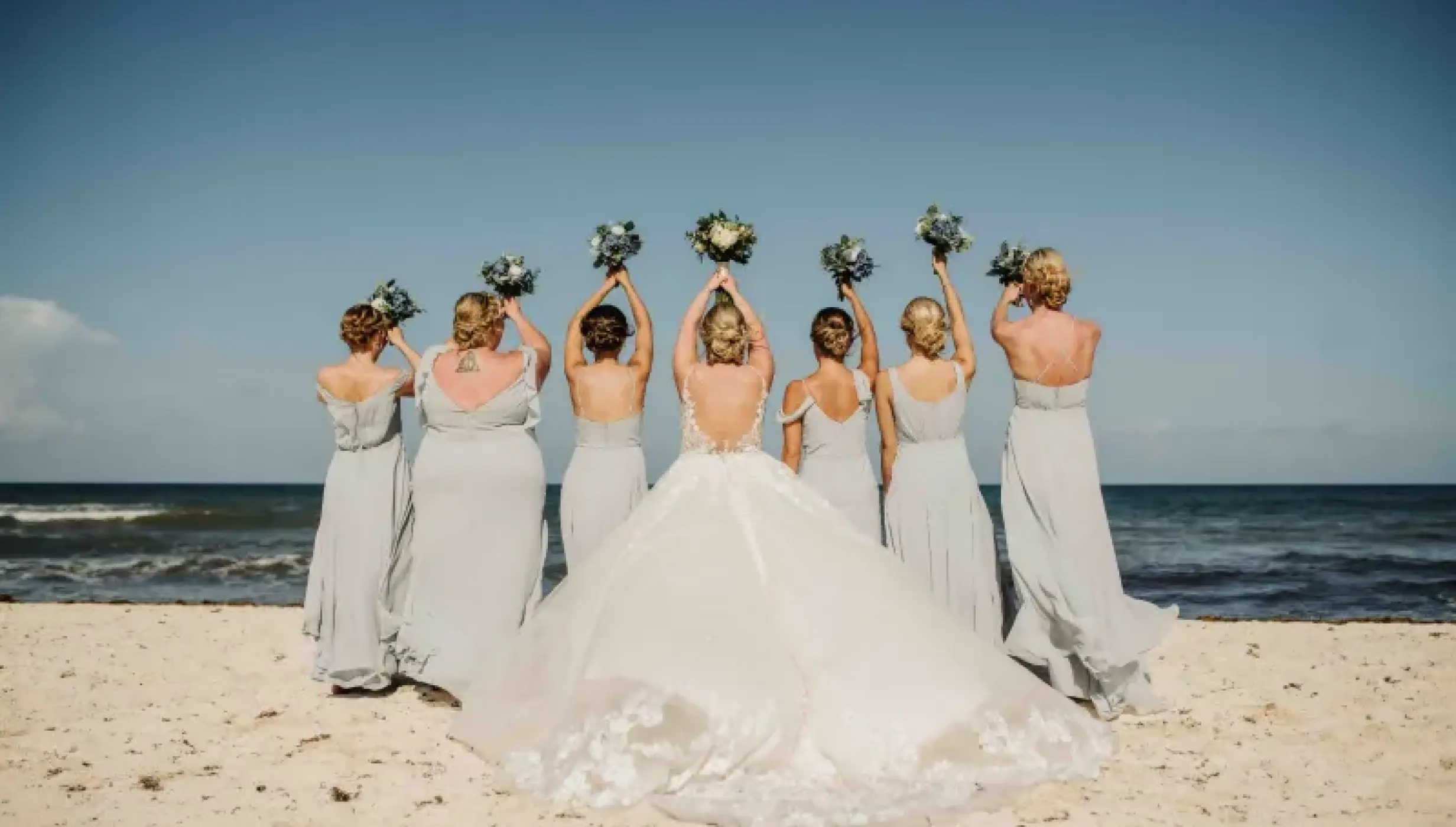 bride with bridesmaids at Valentin Imperial Maya resort