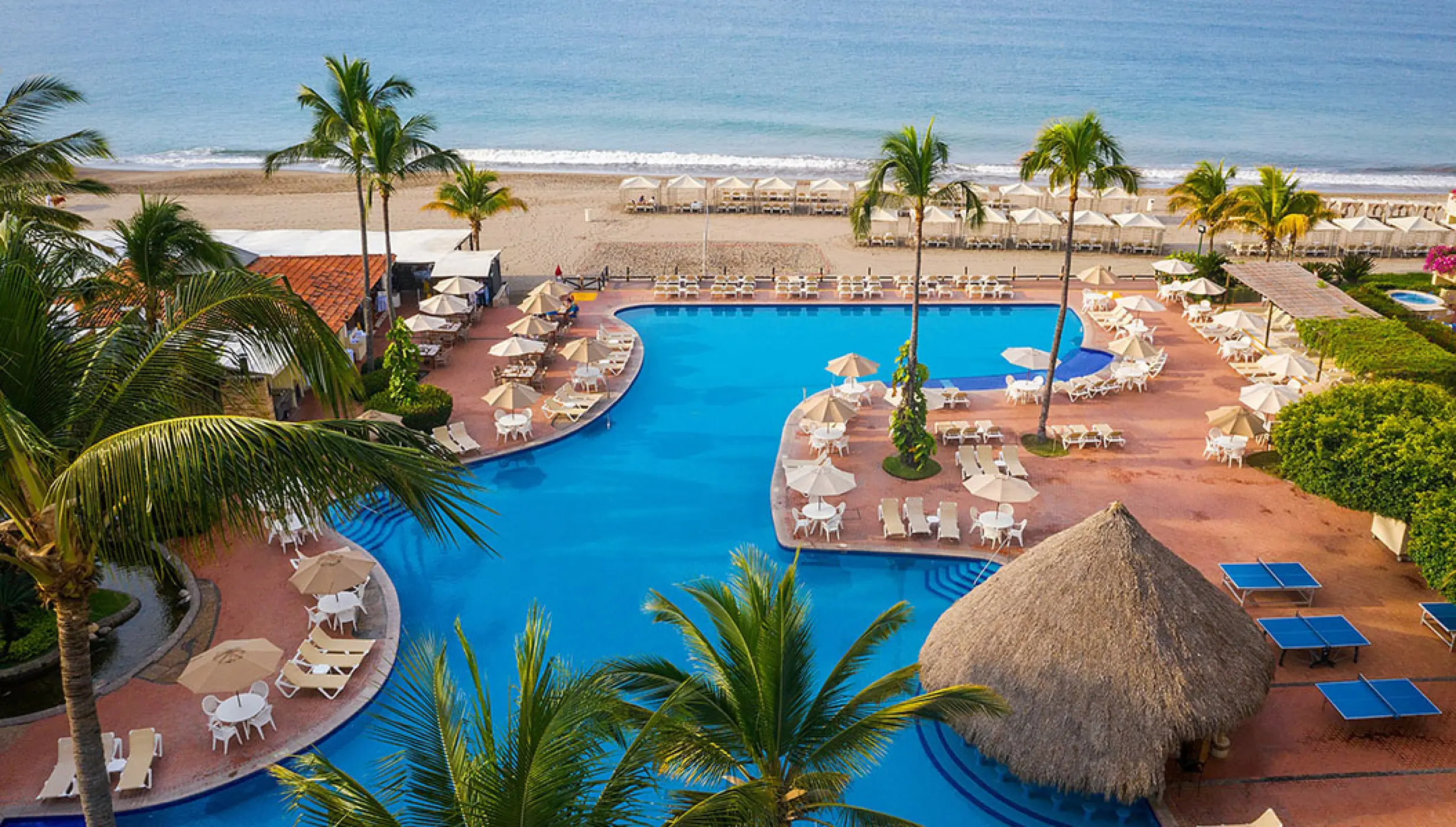 Aerial view of Velas Vallarta pool and beachfront, Puerto Vallarta