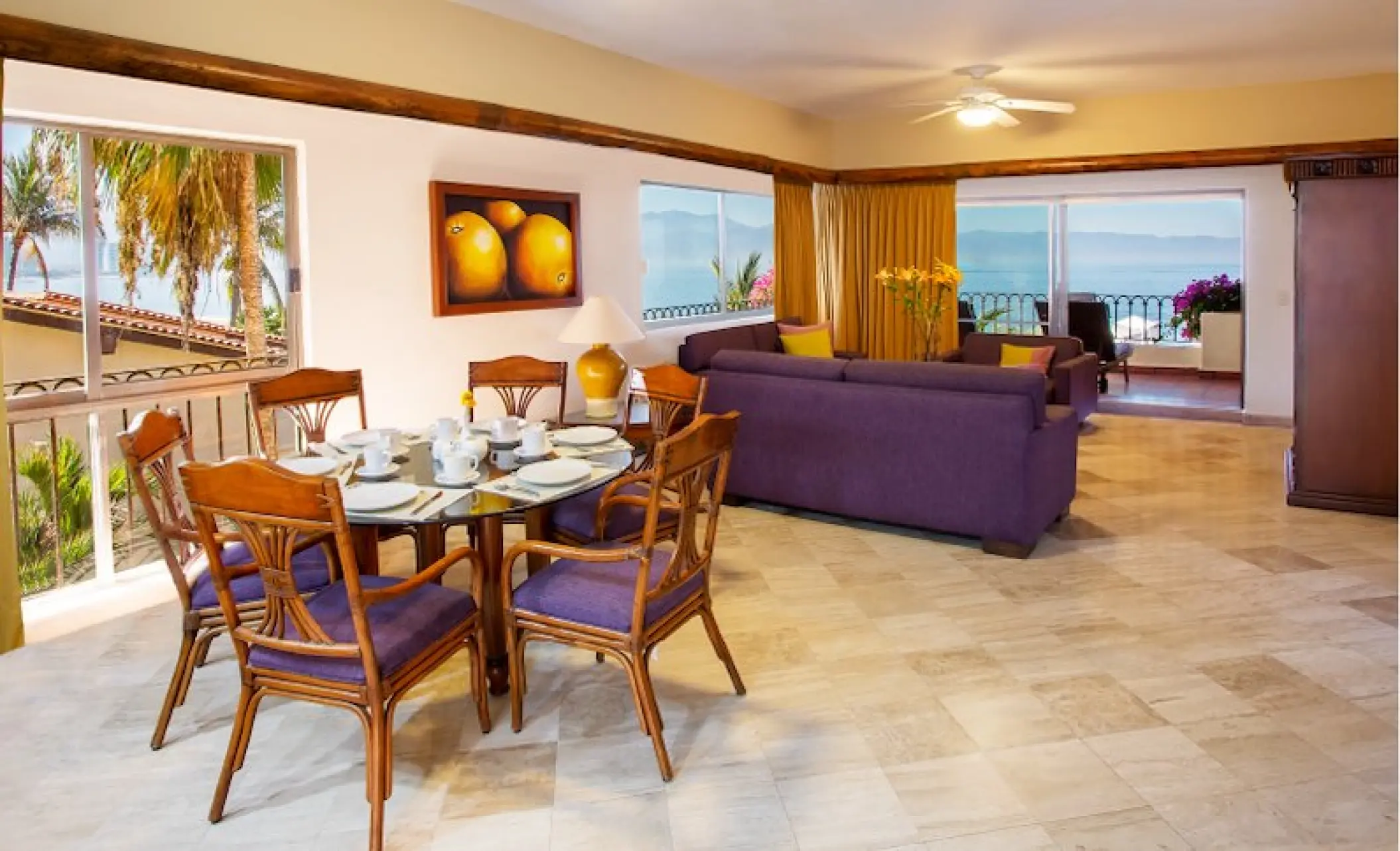 Master suite living area and dining table at Velas Vallarta, Puerto Vallarta