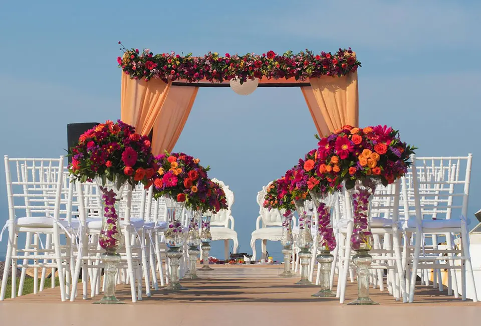 Wedding decoration on pier venue at Velas Vallarta