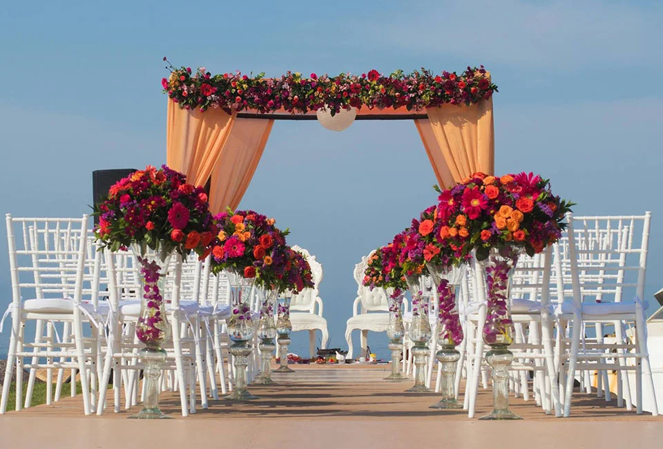 Wedding decoration on pier venue at Velas Vallarta