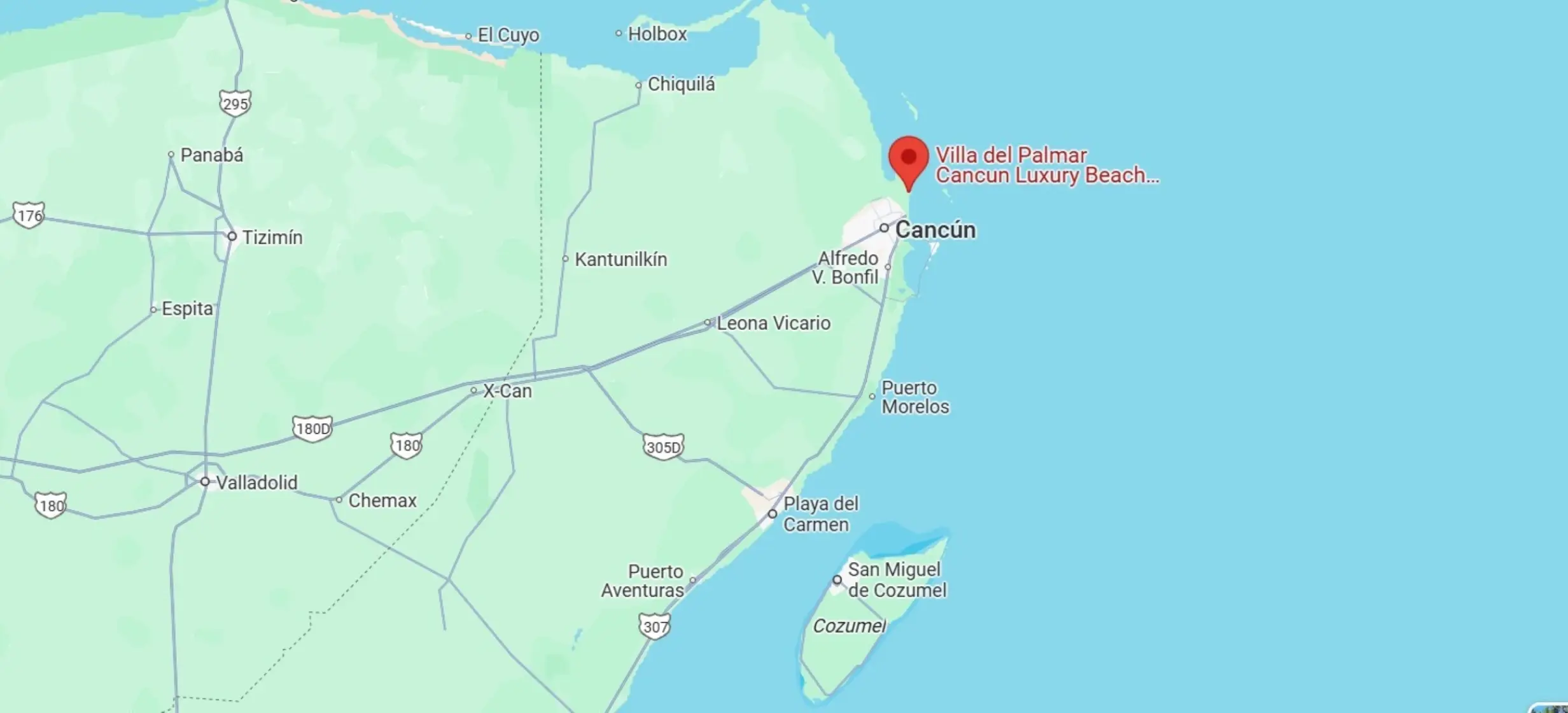 Map showing the location of Villa del Palmar Cancun in Costa Mujeres, Cancun