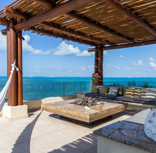 private terrace with hammock at the grand penthouse at Villa del Palmar Cancun